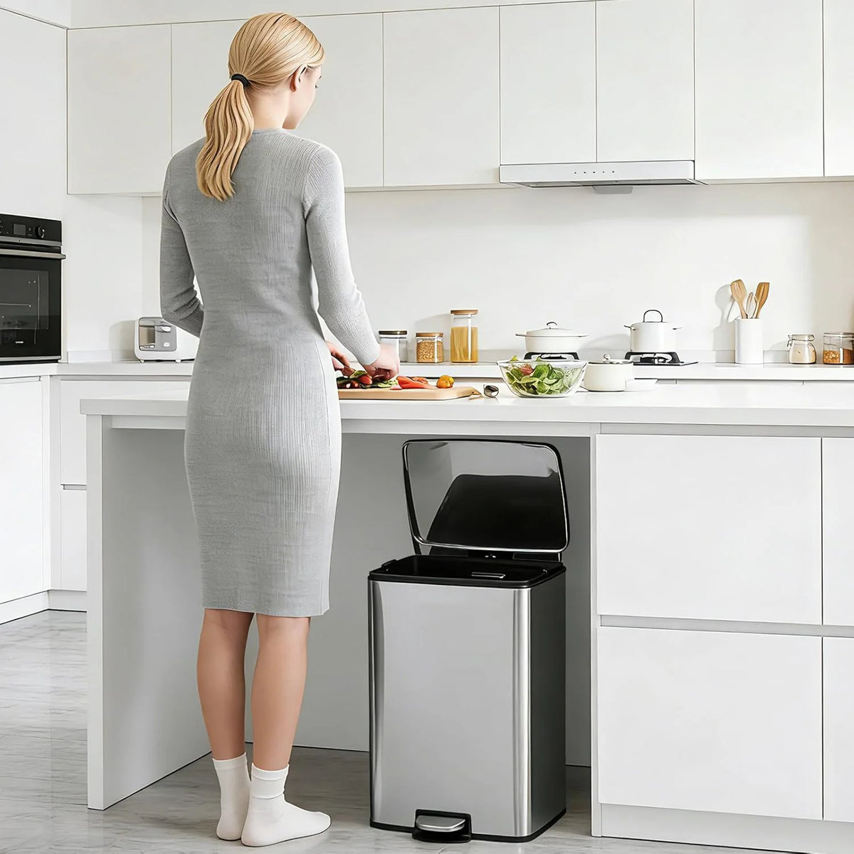 HiMISS Stainless Steel Pedal Trash Bin Fingerprint Proof Design