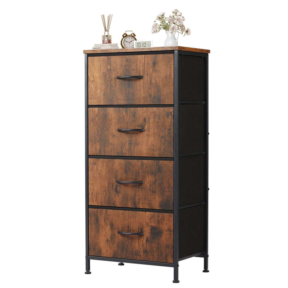JHK Fabric Drawer Cabinet With Wooden Top And Steel Frame