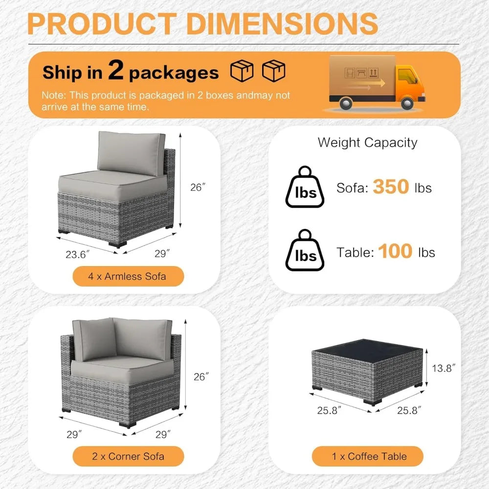 Xiaolang Outdoor Patio Sectional Sofa With Glass Table And Cushions