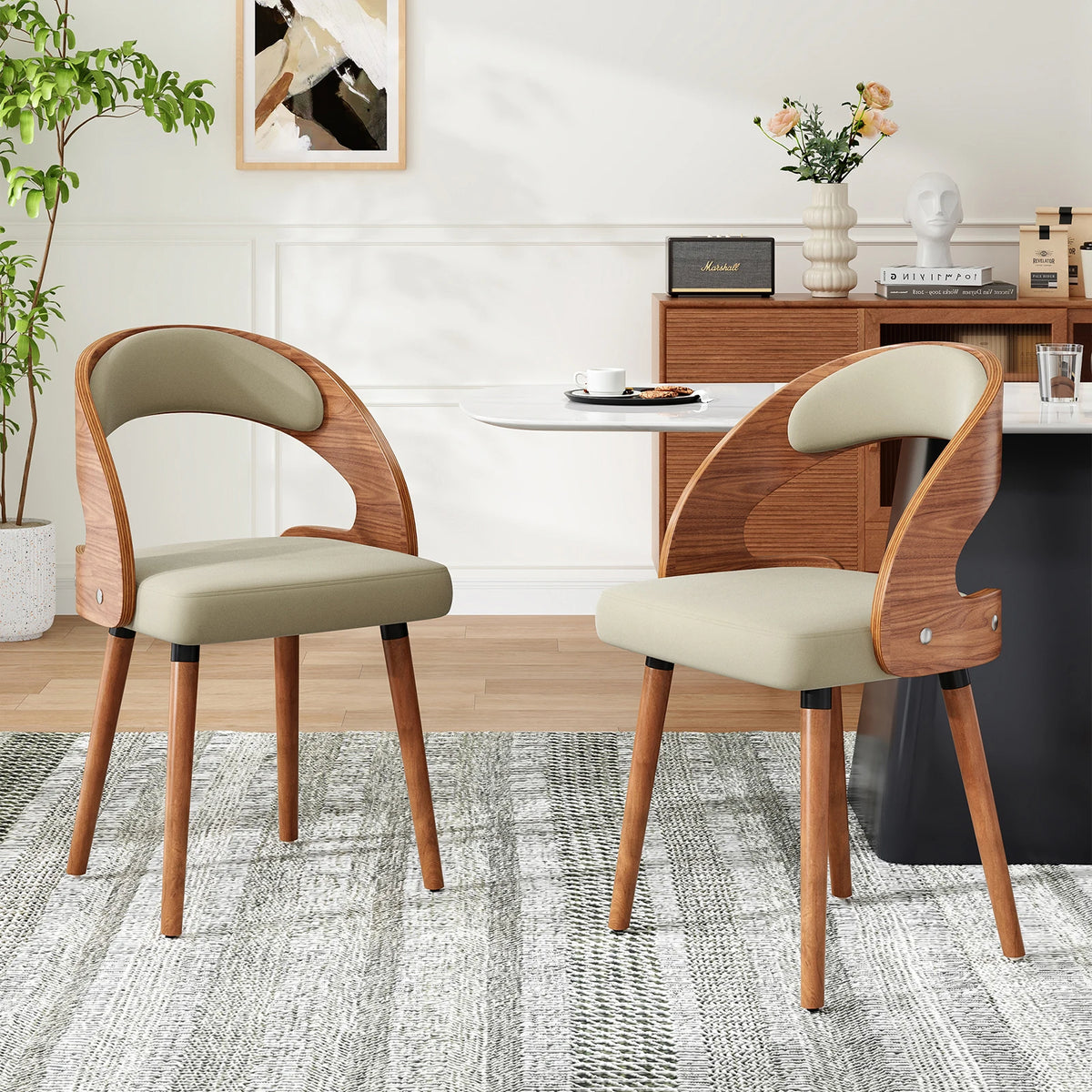 Farini Modern Wood Dining Chairs Curved Backrest Set
