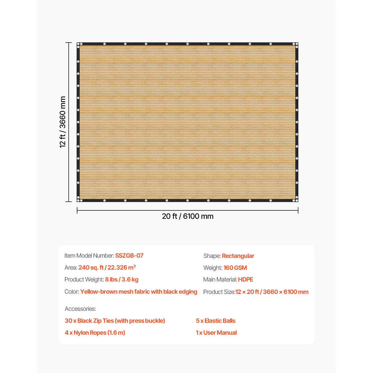 SucceBuy High Density Polyethylene Sun Shade Cloth