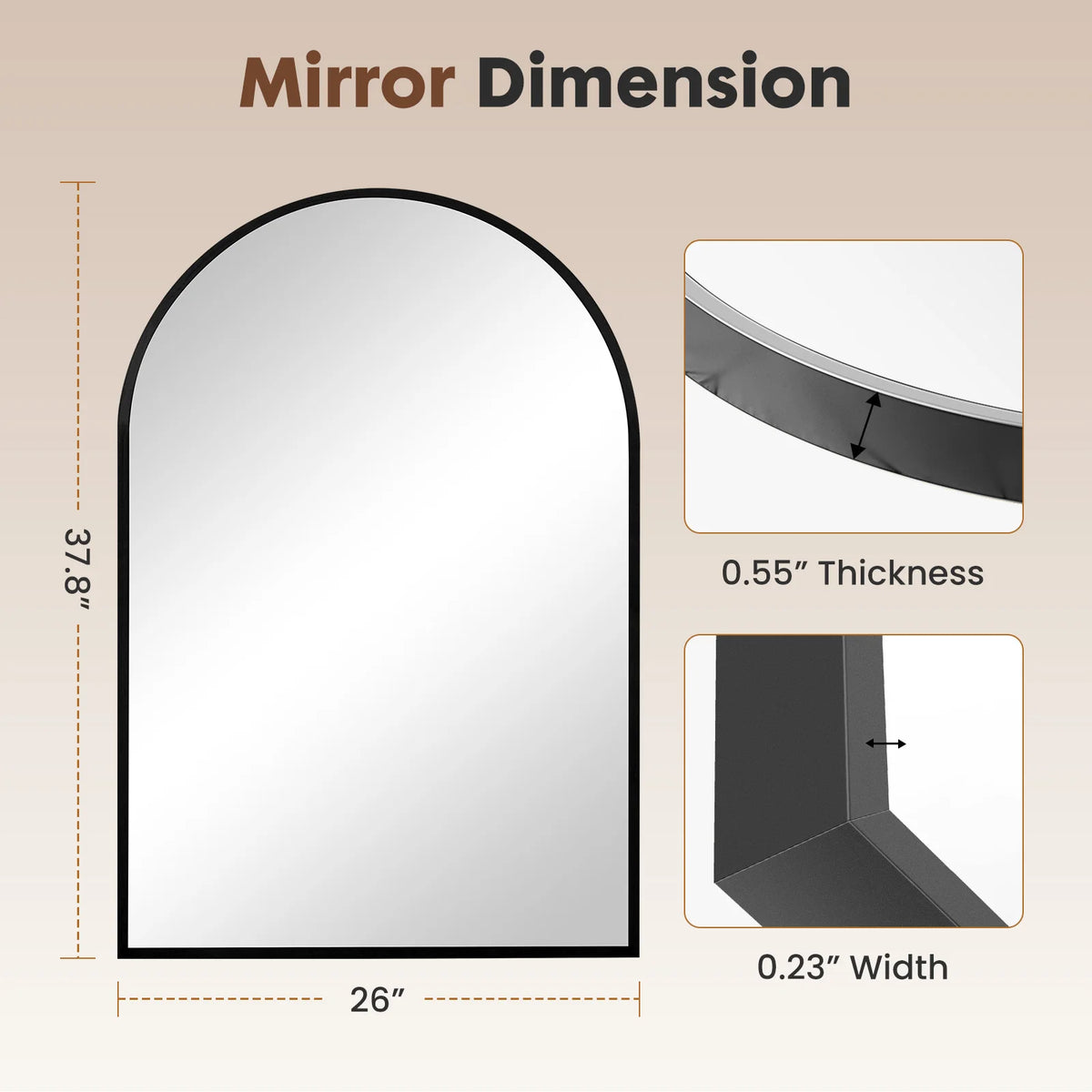 JHK Modern Arched Metal Framed Wall Mirror With Matte Finish