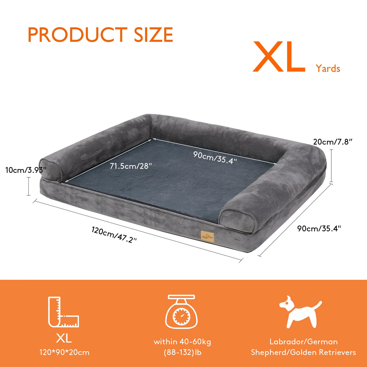 Waterproof Bolster Dog Sofa Bed With Removable Washable Cover