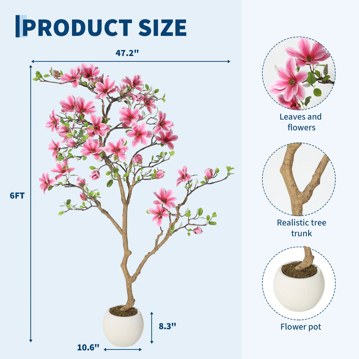 HiMISS Lifelike Artificial Magnolia Tree For Indoor Home Decor