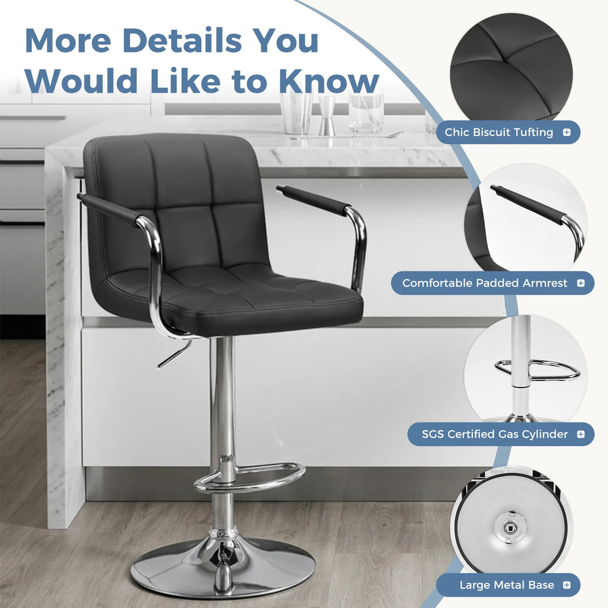 JHK Ergonomic PU Leather Swivel Office Chair Padded Armrests