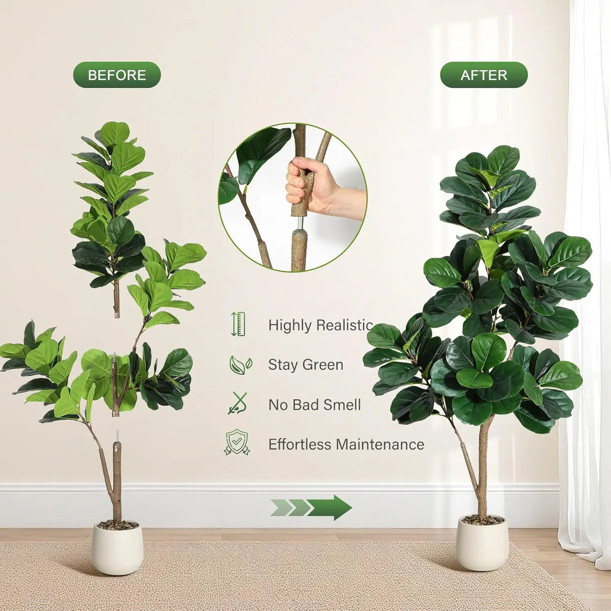 HiMiss Artificial Fiddle Leaf Fig Tree For Home Decor