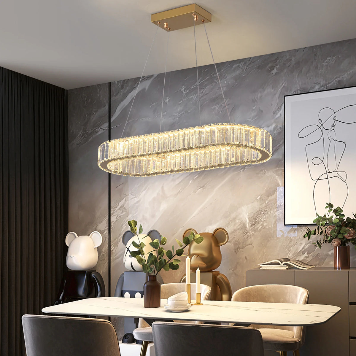Vetrulus Modern Crystal Oval Pendant Light Ceiling Lamp