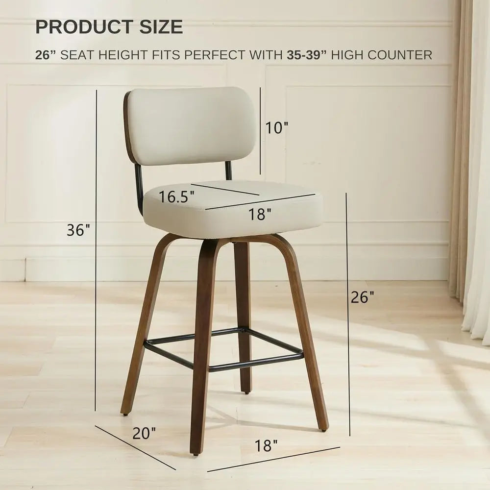 Lism Swivel Counter Height Bar Stools With Back And Walnut Wood Legs