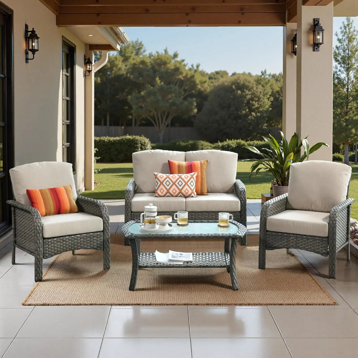 Xiaolang High Back Rattan Loveseat Patio Outdoor Furniture Set