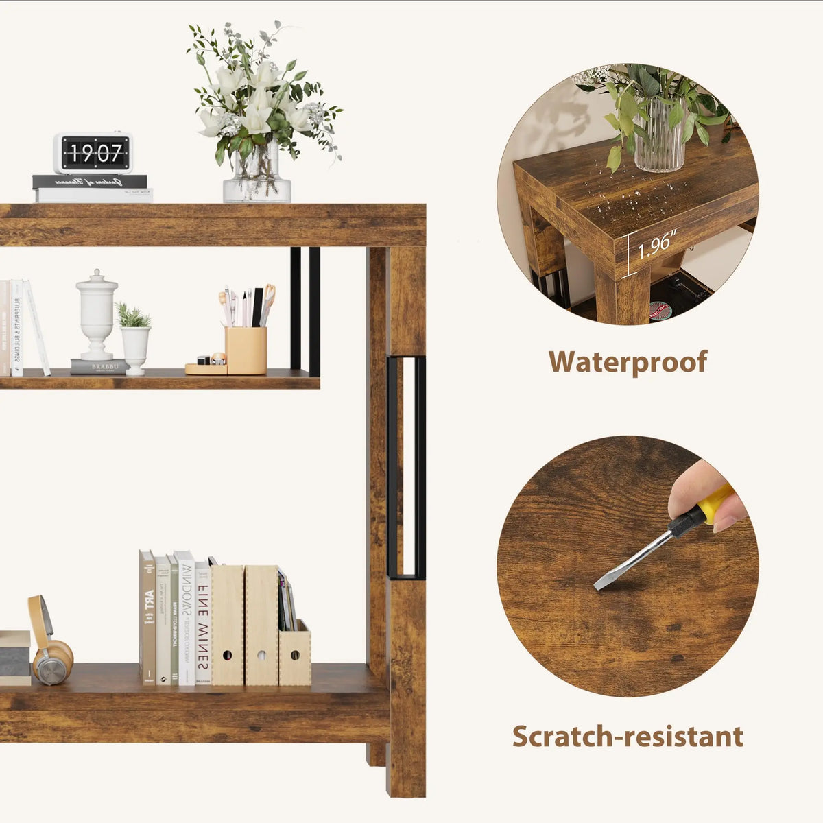 HiMISS Industrial Wood Console Table With Metal Frame