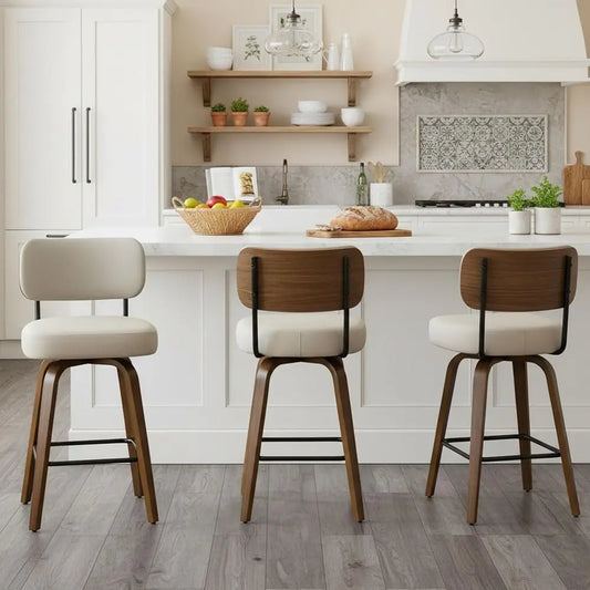 Lism Swivel Counter Height Bar Stools With Back And Walnut Wood Legs
