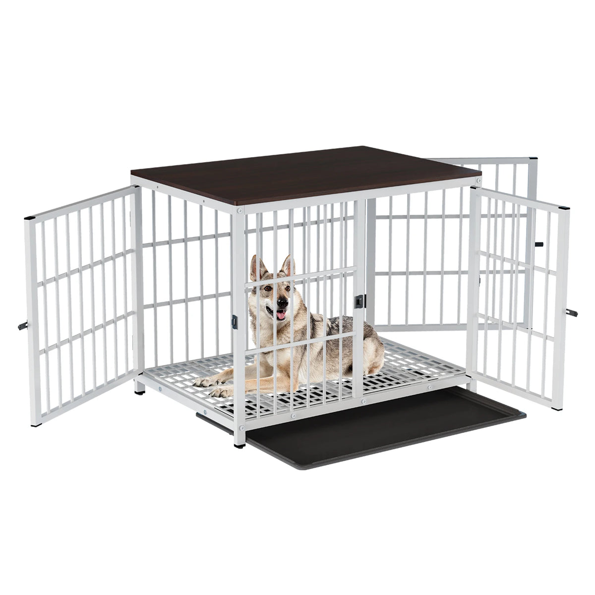 BINGOPAW Wooden Dog Crate Furniture With Metal Frame And Tray
