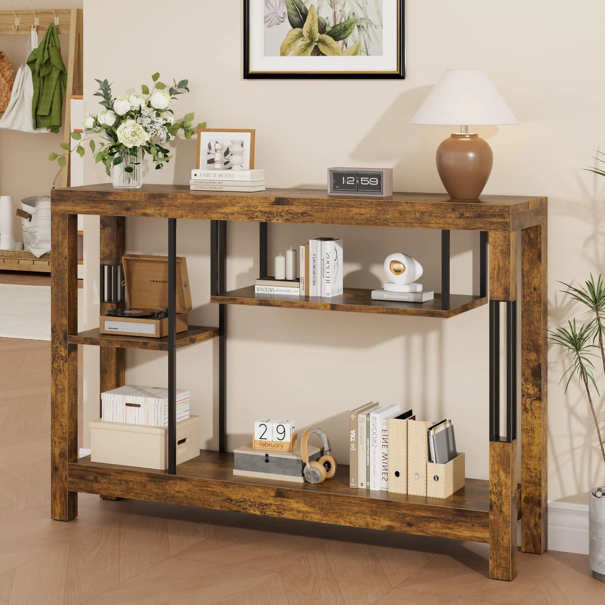 HiMISS Industrial Wood Console Table With Metal Frame