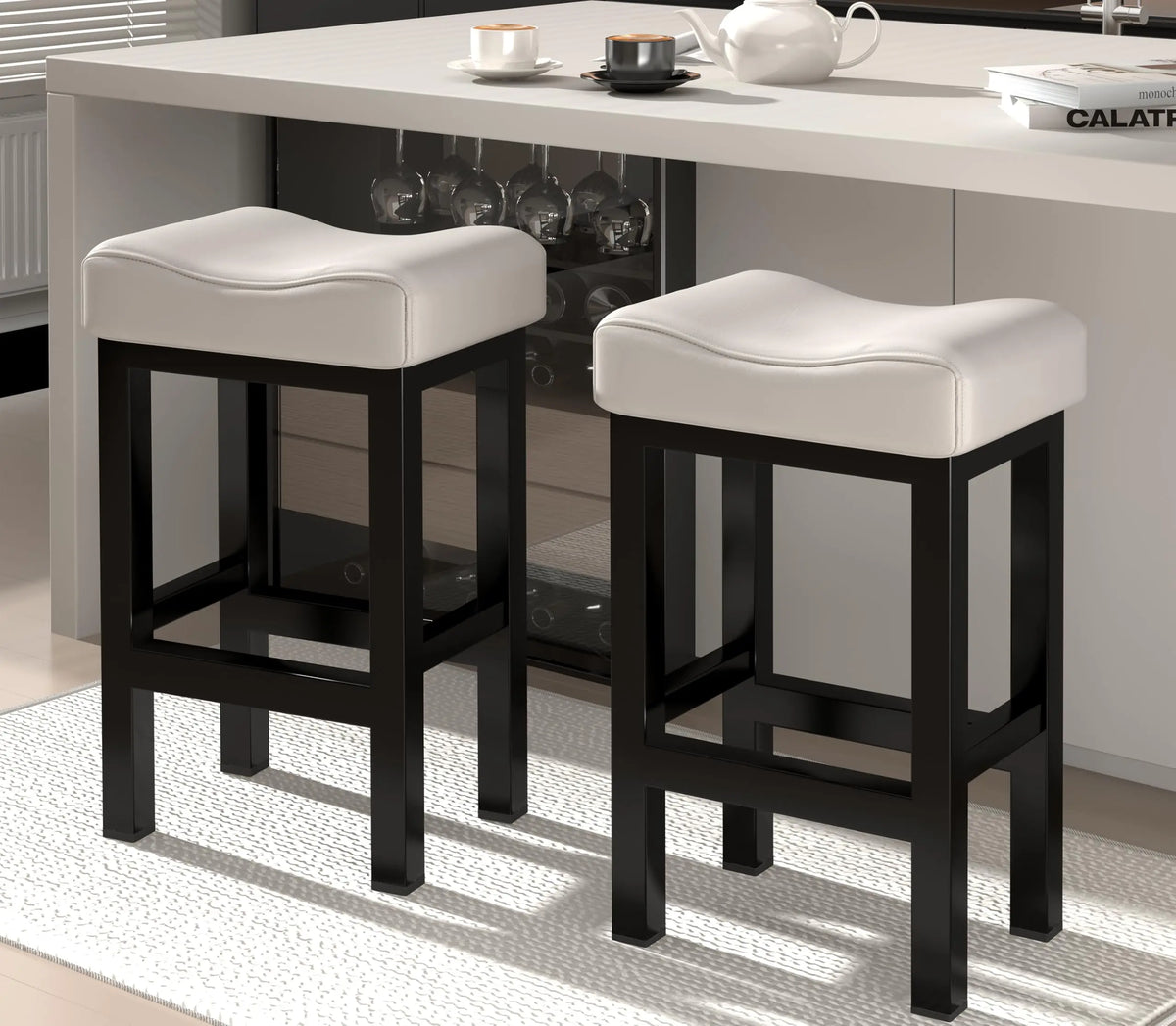 Thick Faux Leather Counter Height Bar Stools With Metal Frame