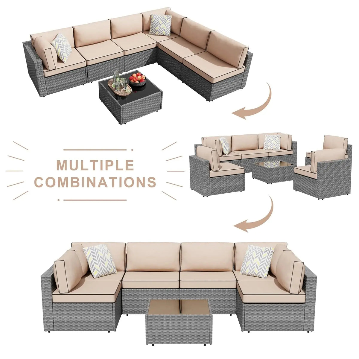 Modern Outdoor Patio Modular Rattan Sofa With Coffee Table