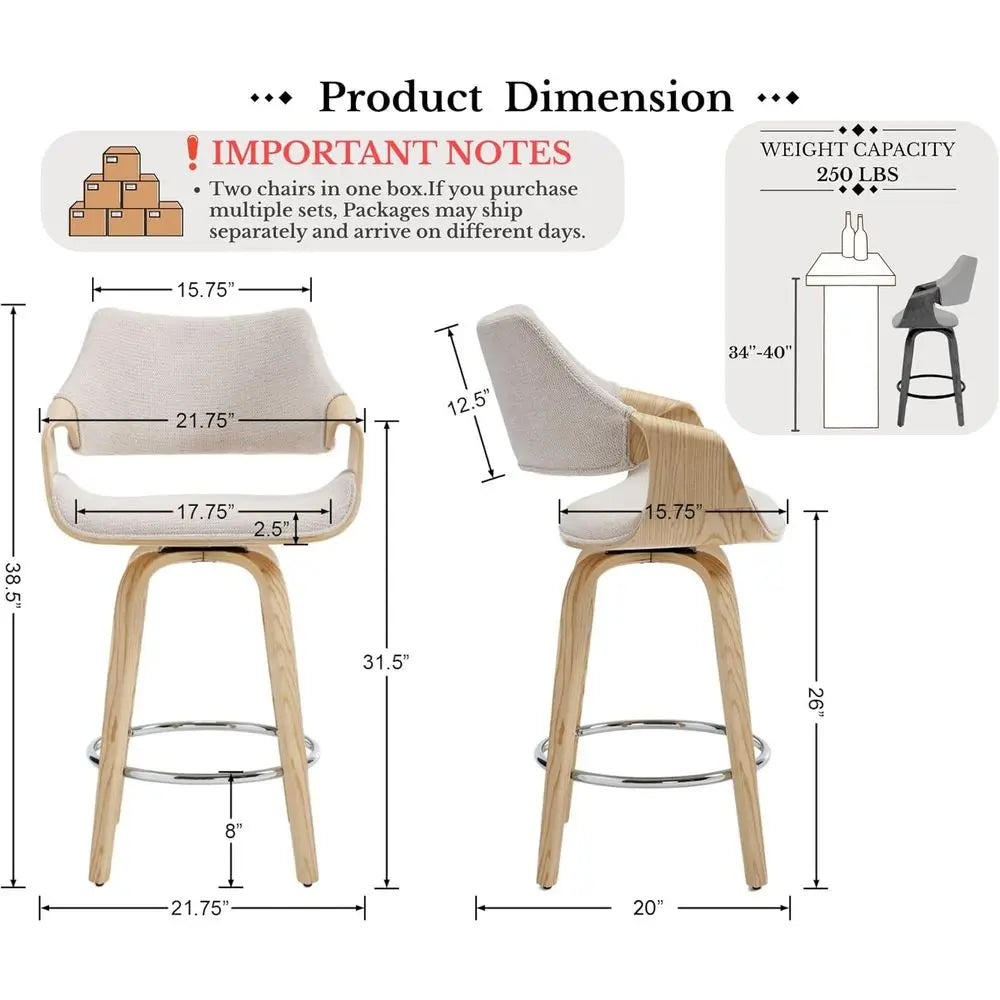 Lism Modern Barrel Swivel Counter Stools With Backrests