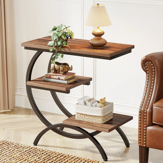 Tribesigns Industrial C Shape End Table Three Tier Storage Shelves