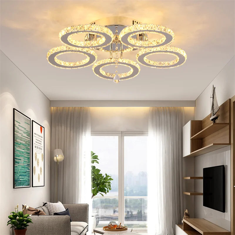 GreeLustr Stainless Steel Crystal Ring Pendant Chandelier