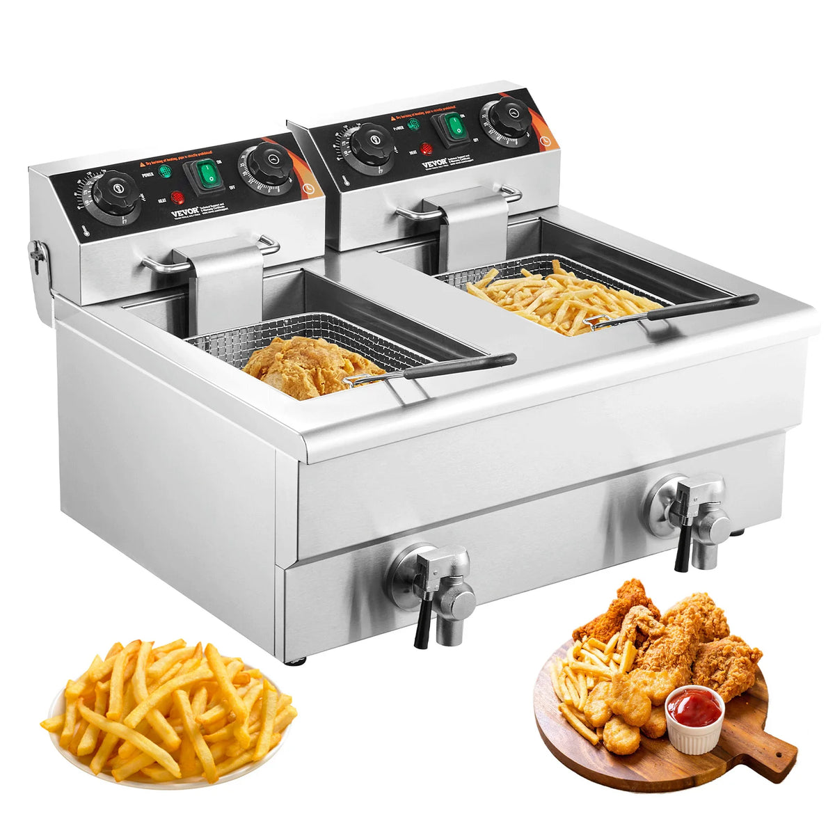 SucceBuy Commercial Electric Deep Fryer With Dual Removable Tanks