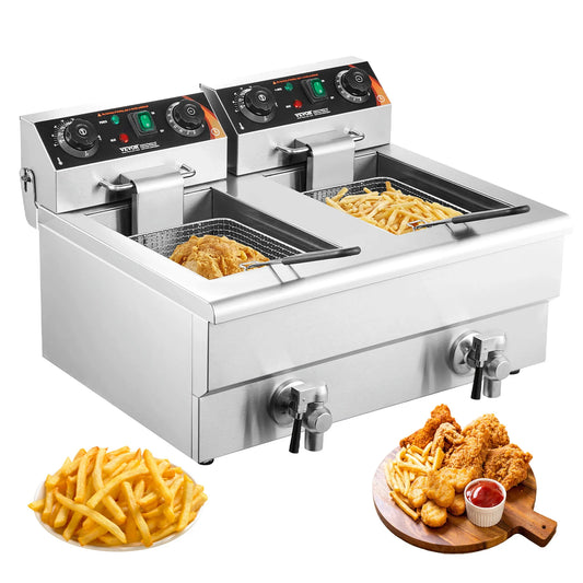 SucceBuy Commercial Electric Deep Fryer With Dual Removable Tanks