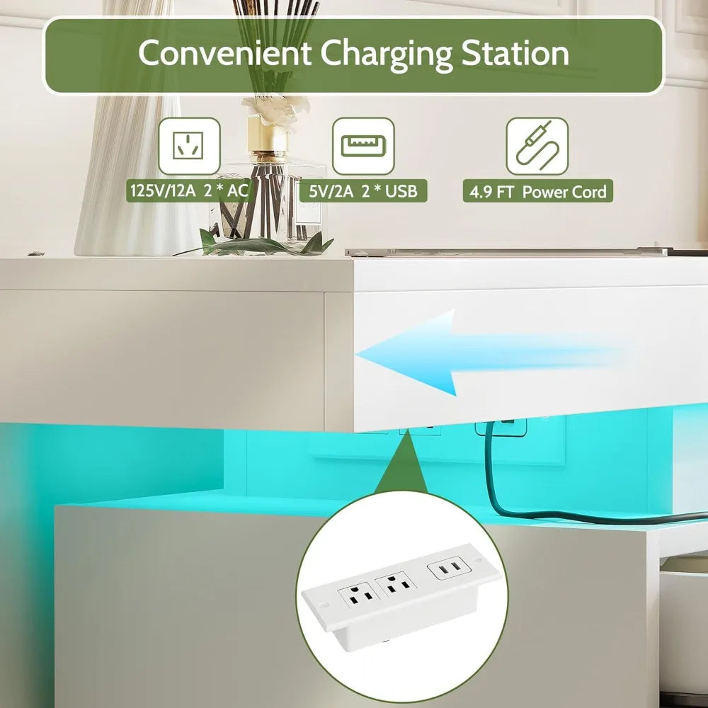 Led 6 Drawer Bedroom Dresser Featuring Charging Station
