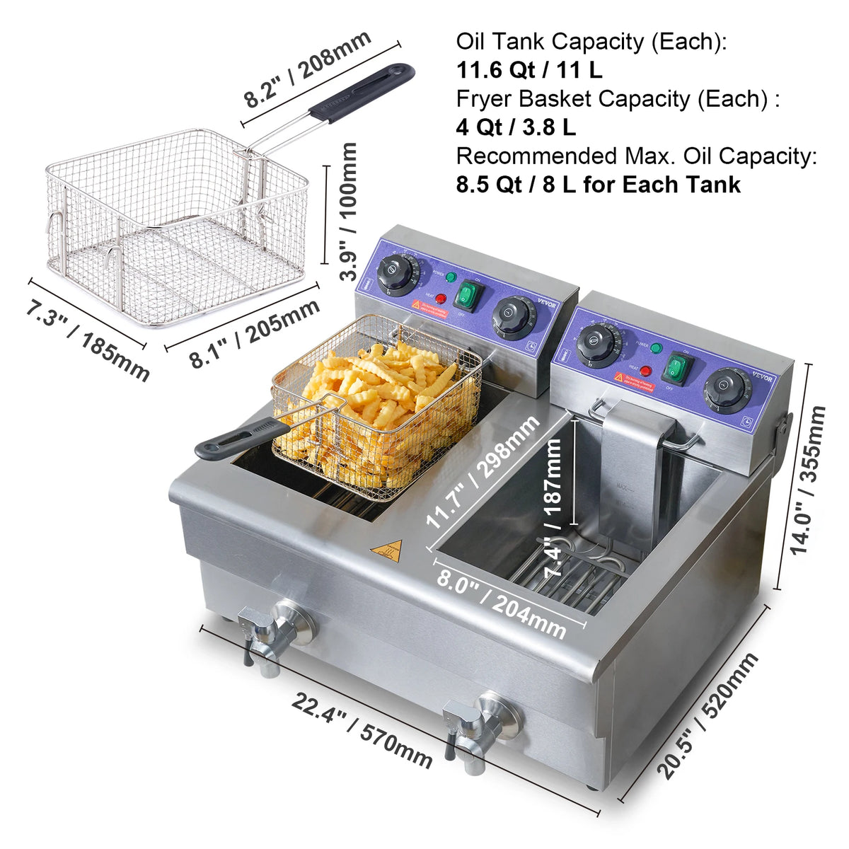 SucceBuy Commercial Electric Deep Fryer With Dual Removable Tanks