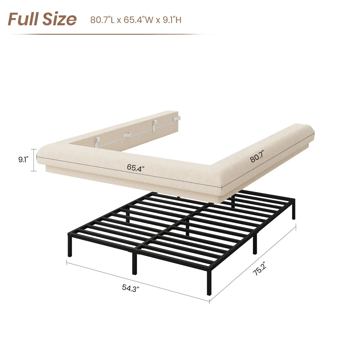 HiMISS Upholstered Cloud Platform Bed Frame With Metal Slats