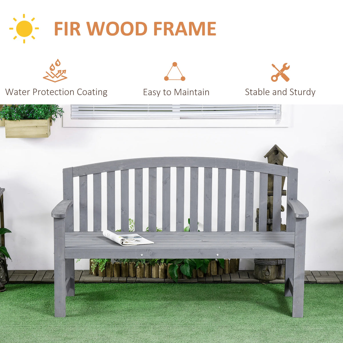 Outsunny Modern Arch Slatted Backrest Garden Bench For Outdoors
