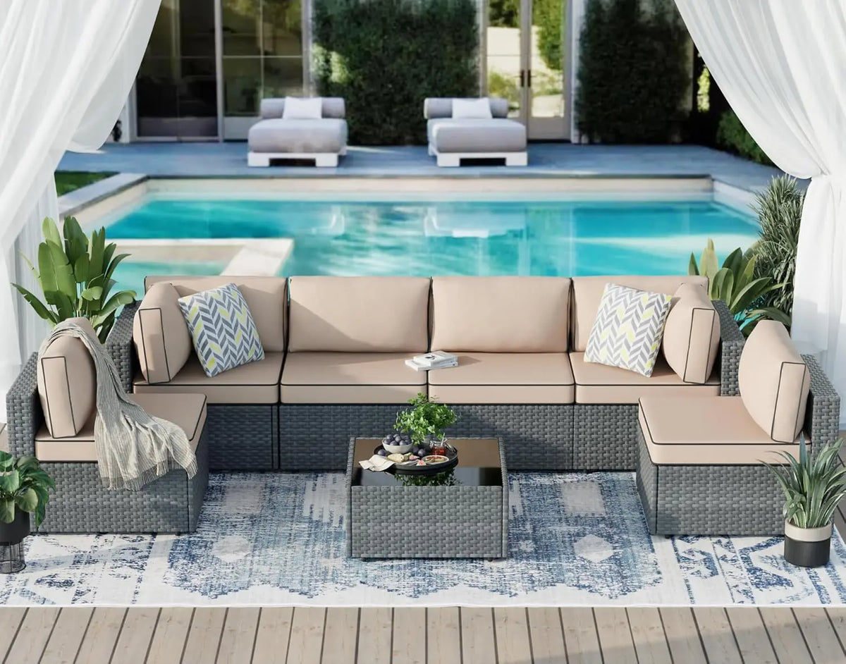 Modern Outdoor Patio Modular Rattan Sofa With Coffee Table