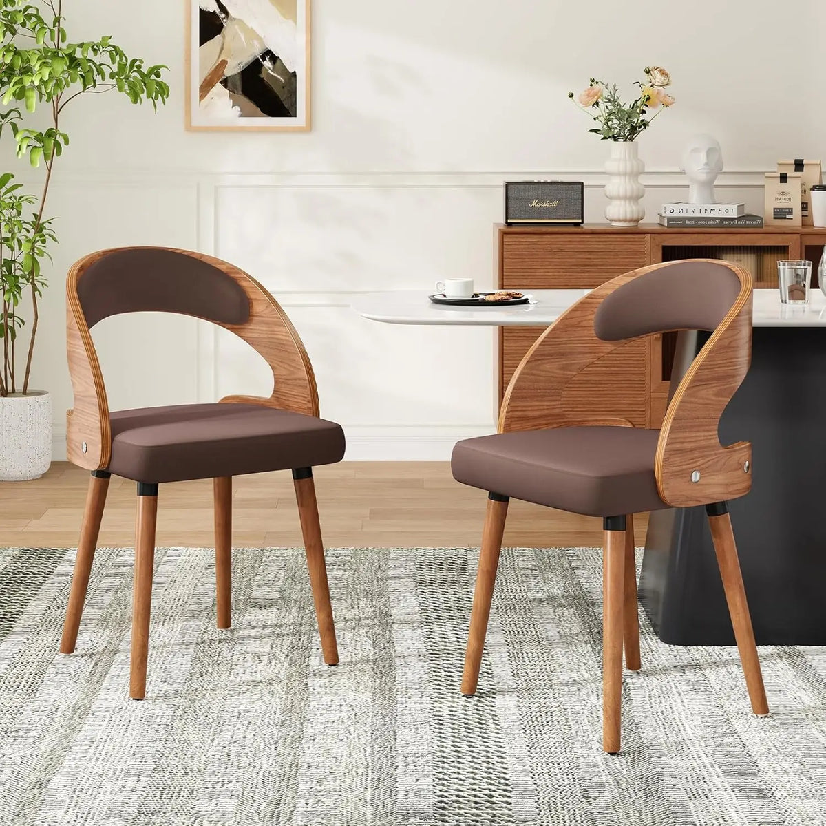 Farini Modern Wood Dining Chairs Curved Backrest Set