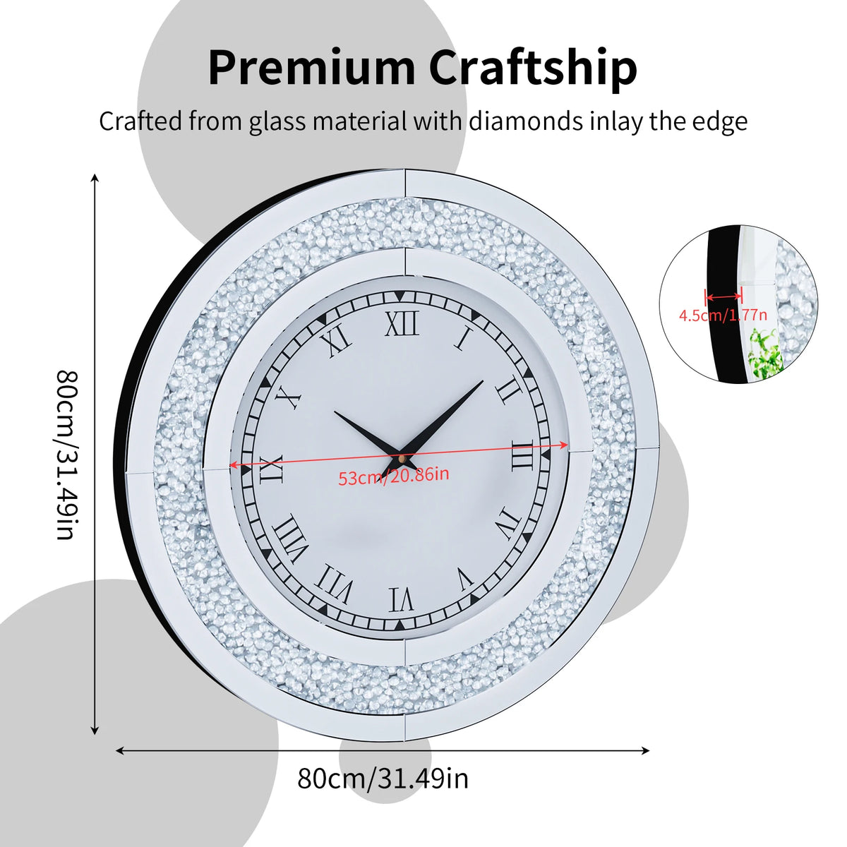 Decorative Crystal Diamond Mirrored Wall Clock Alarm