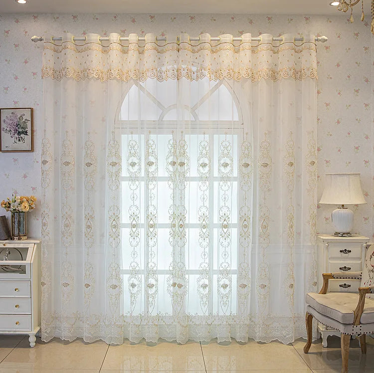 European Embroidered Sheer Curtains for Modern Living Room