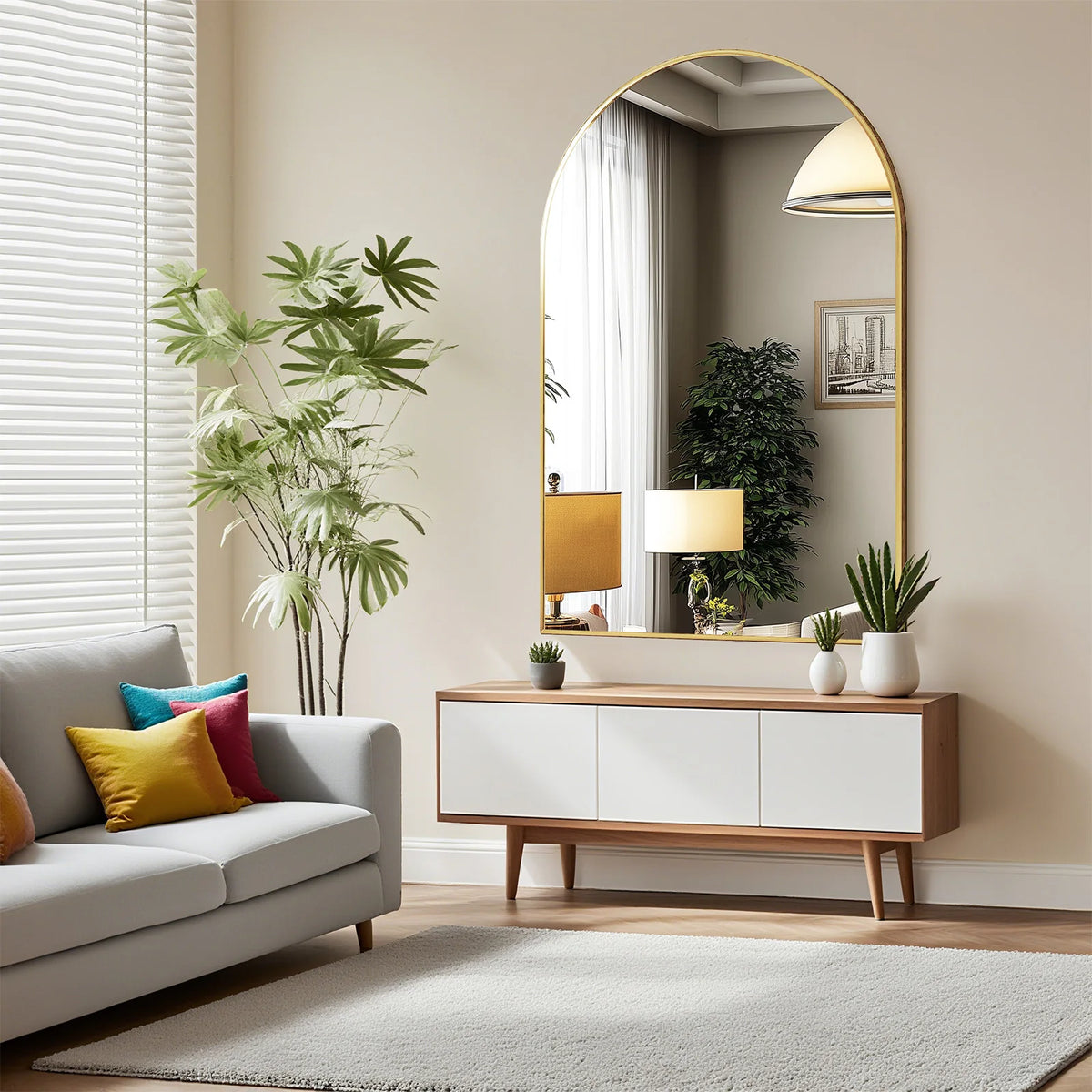 JHK Modern Arched Metal Framed Wall Mirror With Matte Finish
