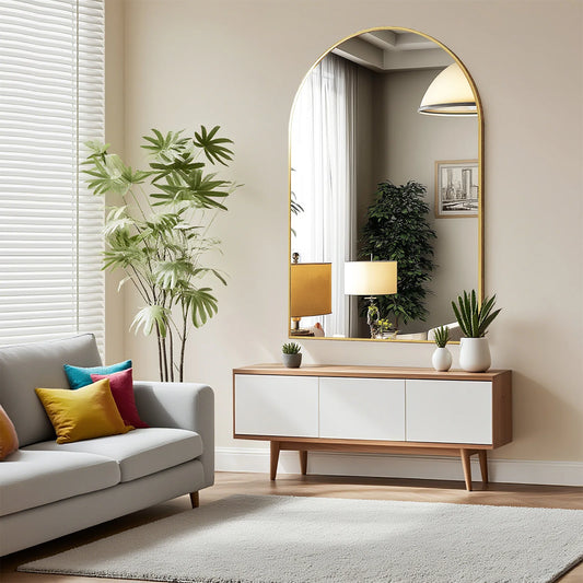 JHK Modern Arched Metal Framed Wall Mirror With Matte Finish