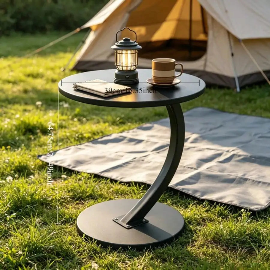 Two Tier C Shaped Outdoor Metal Frame Patio Side Table