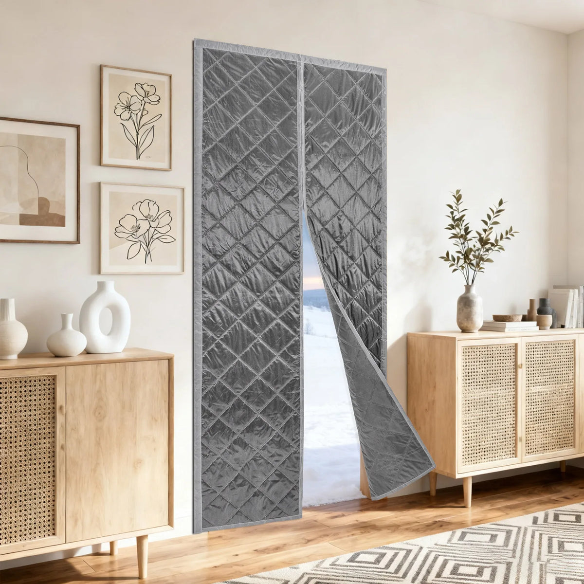 Magnetic Thermal Insulated Door Curtain Cotton Windproof Dustproof Room Divider