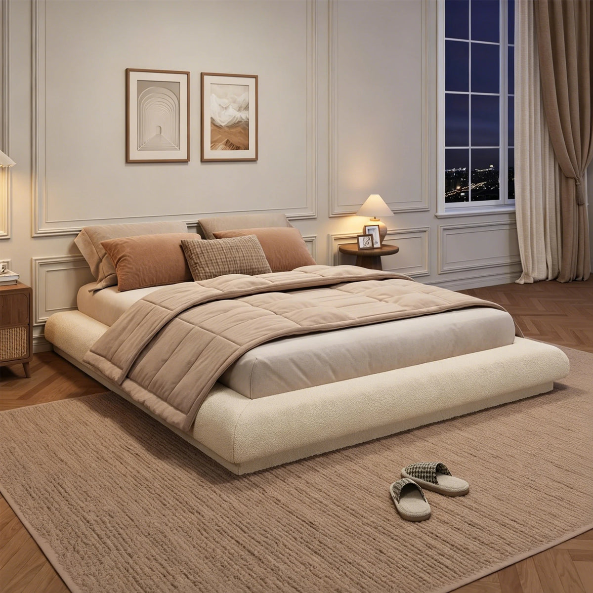 HiMISS Upholstered Cloud Platform Bed Frame With Metal Slats