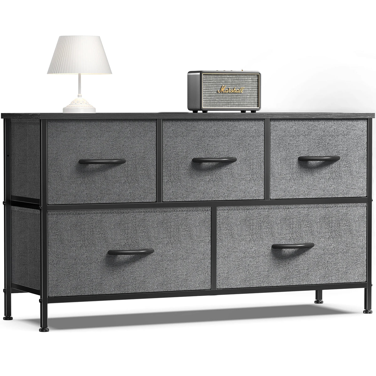 JHK Modern 5 Fabric Drawer Steel Frame Display Cabinet