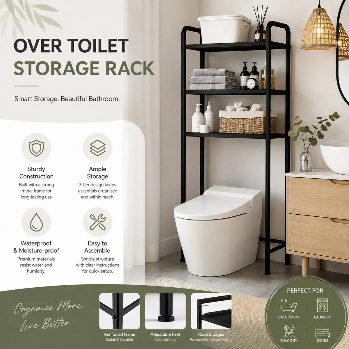 Bathroom Storage Shelf Anti-Fall Iron Middle Layer Boards