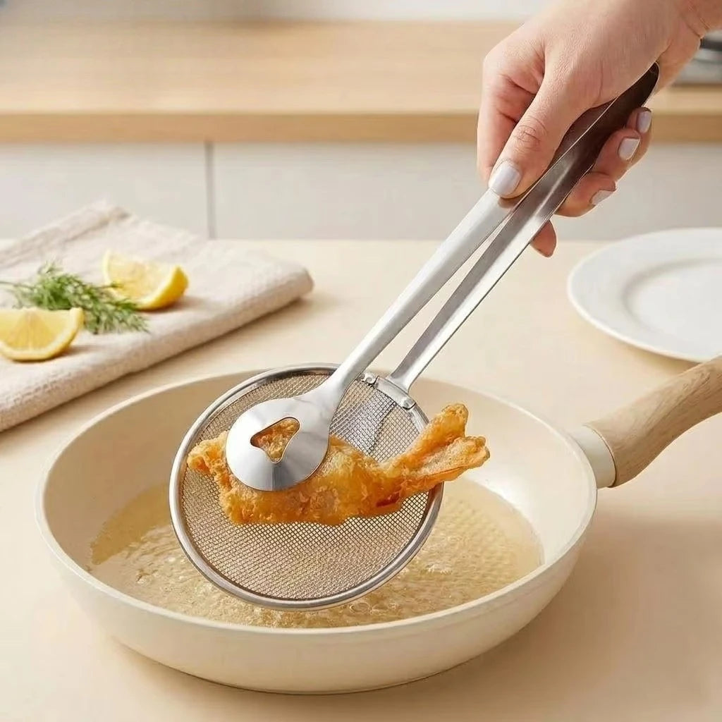 STONEGO Stainless Steel Mesh Strainer Spoon With Oil Filter Clip