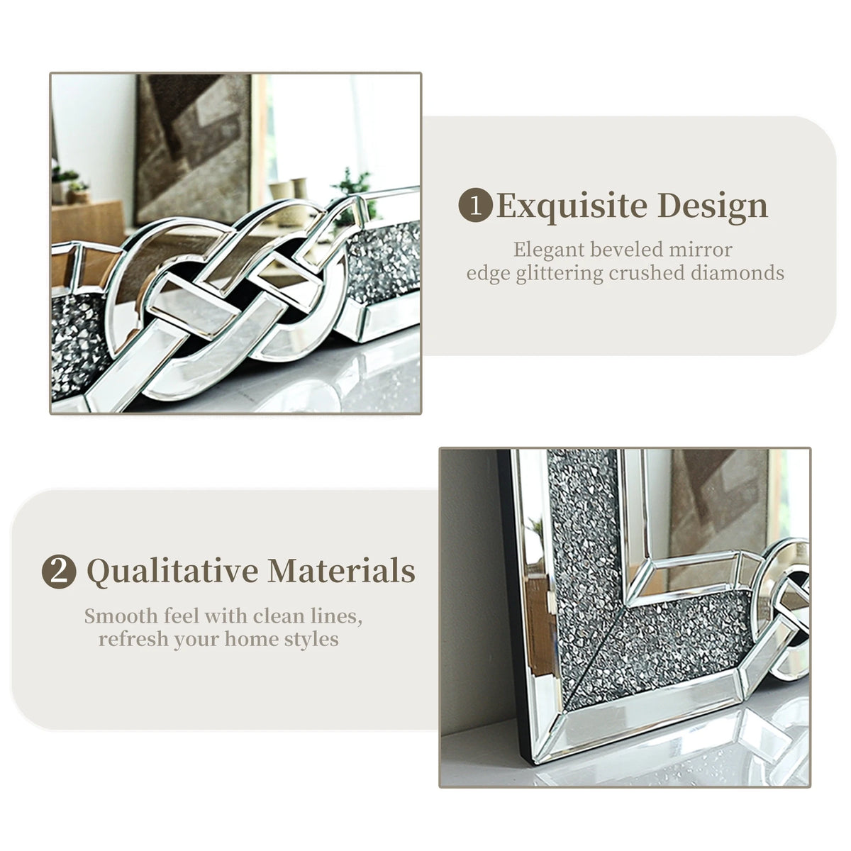 Wisfor Crushed Diamond Rectangular Wall Mirror With Decorative Frame