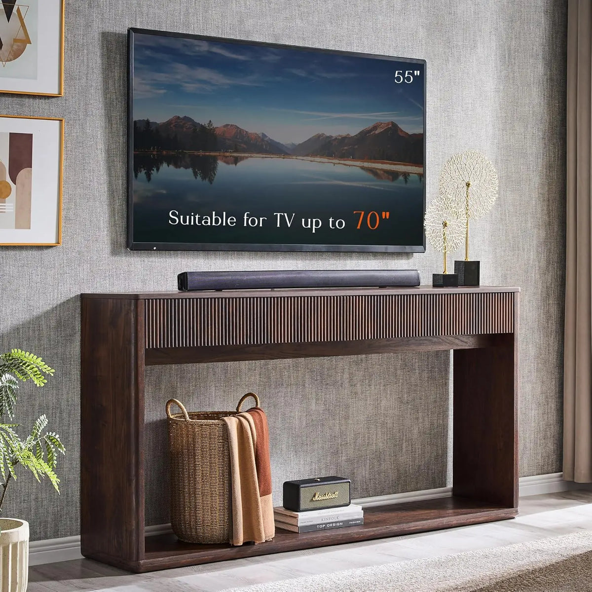 Fluted Engineered Wood Console Table With Two Large Drawers