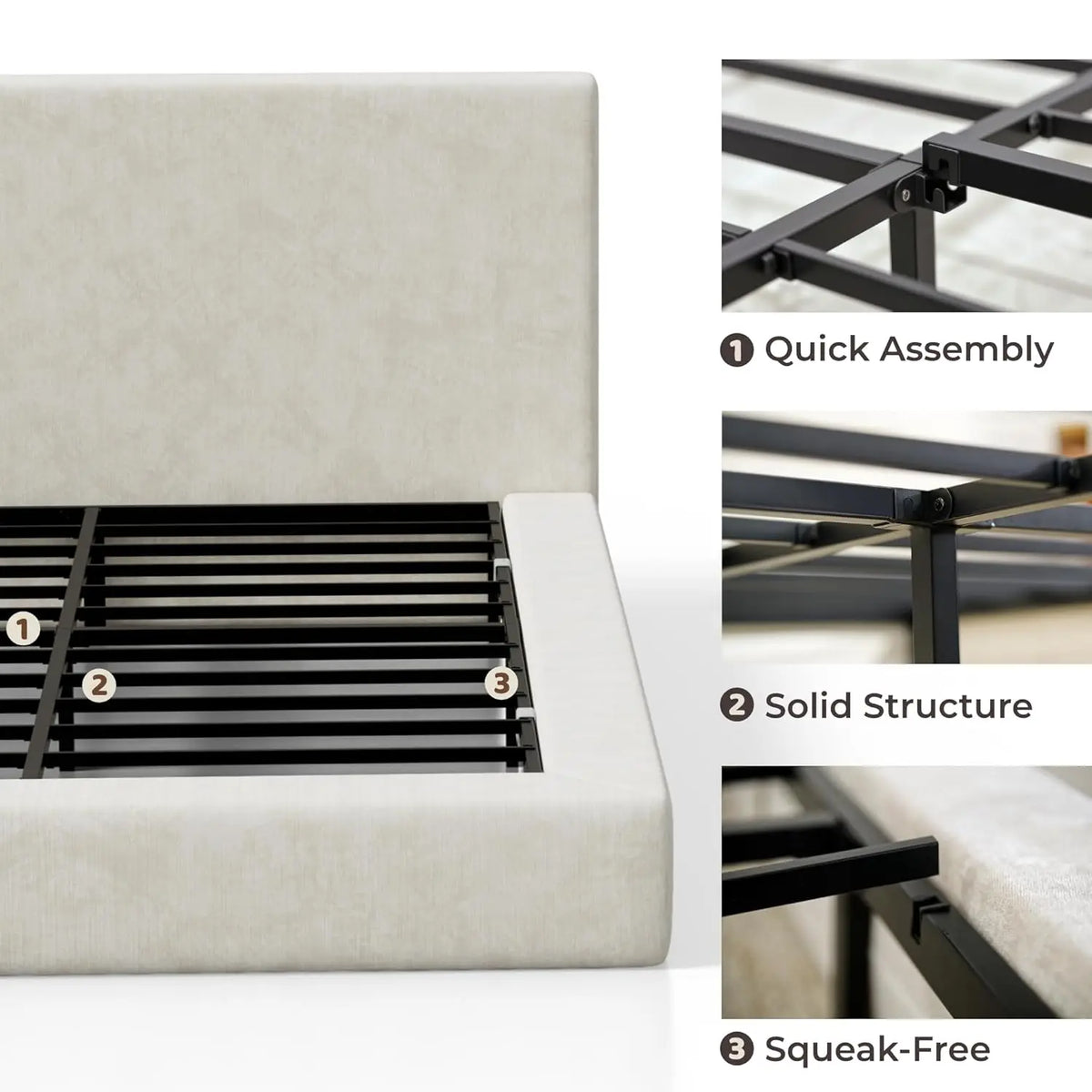 Modern Upholstered Platform Bed Frame With Foam Padded Headboard