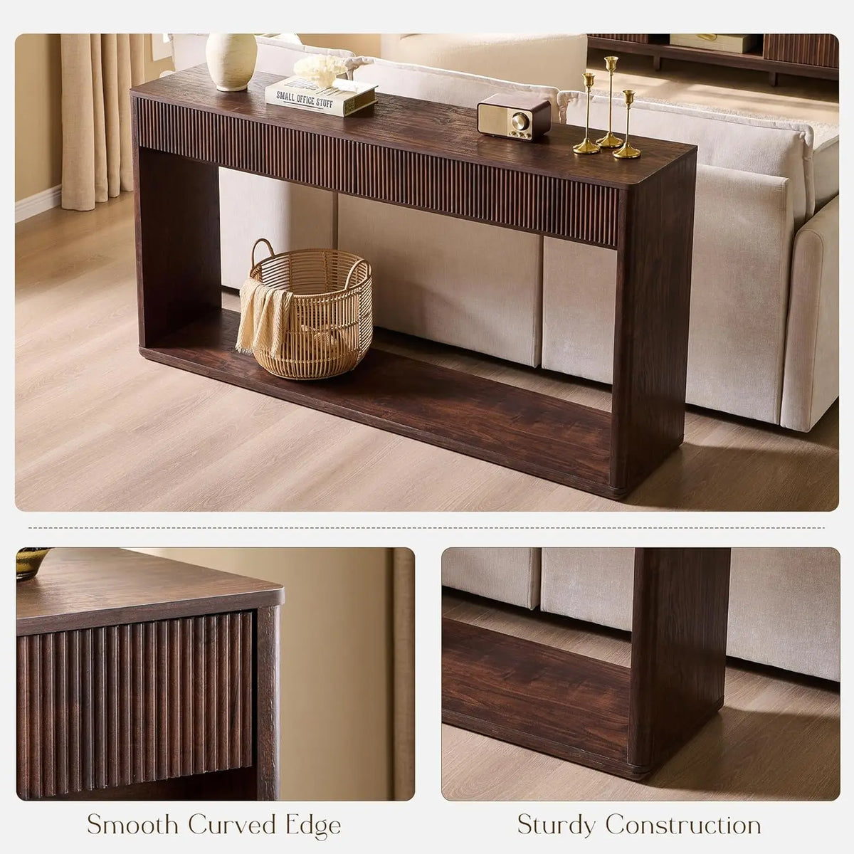 Fluted Engineered Wood Console Table With Two Large Drawers