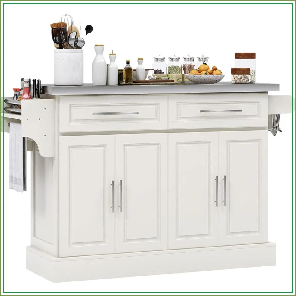 Professional Kitchen Island Cart With Durable Wheels And Storage