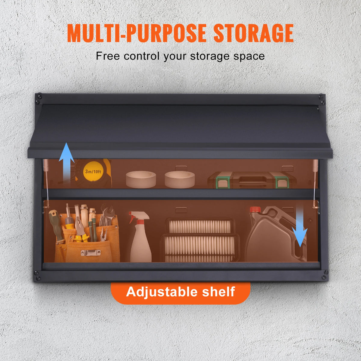 Steel Wall Mounted Storage Cabinet With Adjustable Garage Shelves