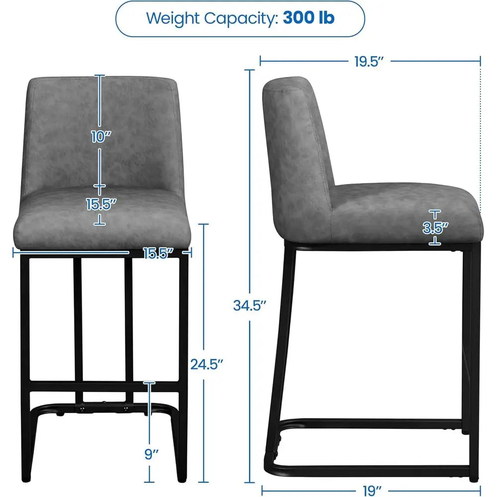 Lism Modern Cushioned Bar Stools With Backrest Set Of Two