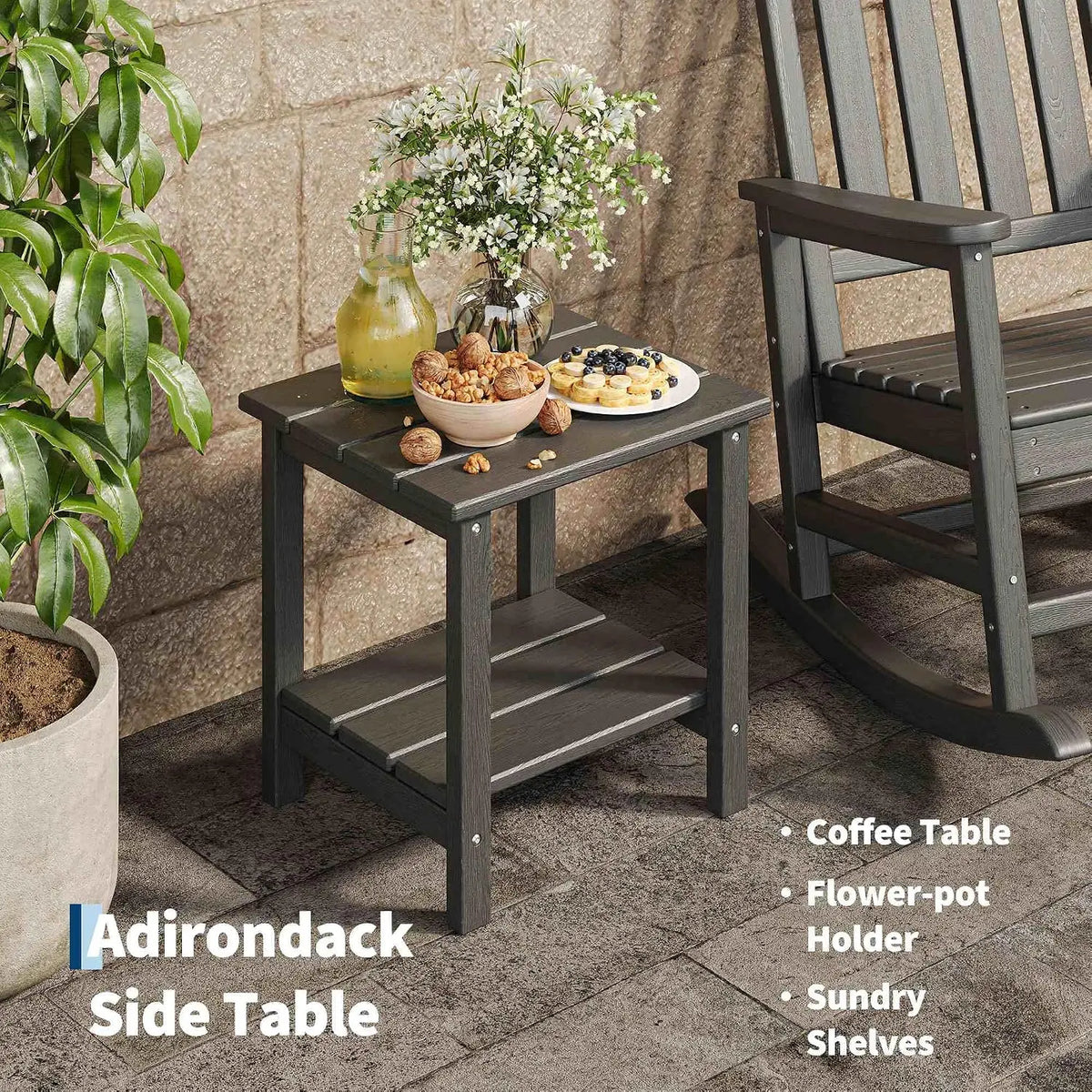 Garvee Rosewood Rocking Chair With Side Table For Patio Lounge