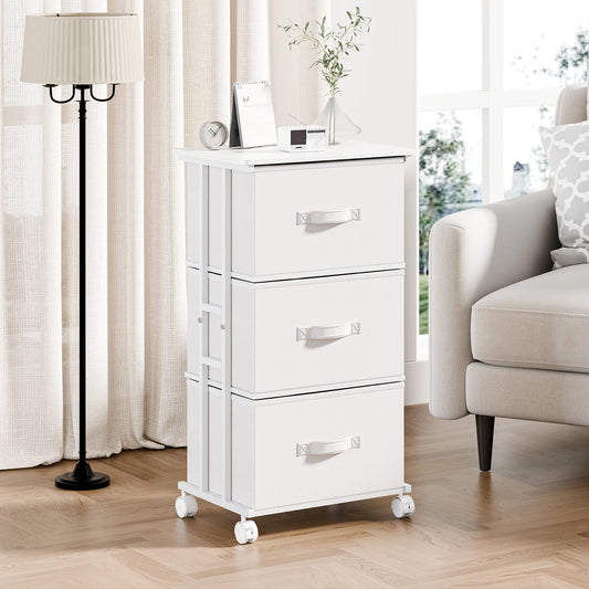 JHK 3 Drawer Rolling Fabric Dresser Cabinet