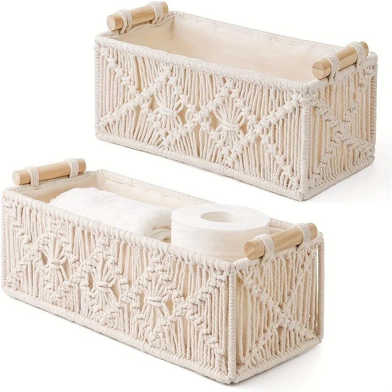 Bohemian Hand Woven Rattan Storage Basket For Bathroom Bedroom Decor